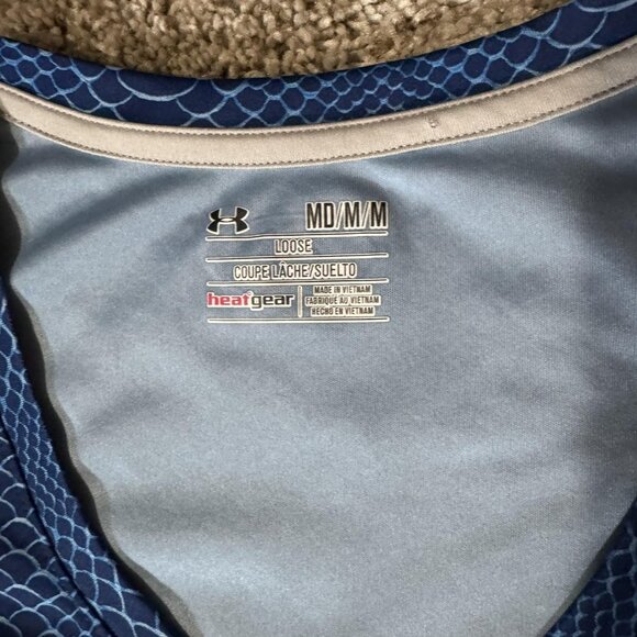 Under Armour Shirt Womens Medium Blue HeatGear V Neck Athletic Running Workout - Picture 3 of 8